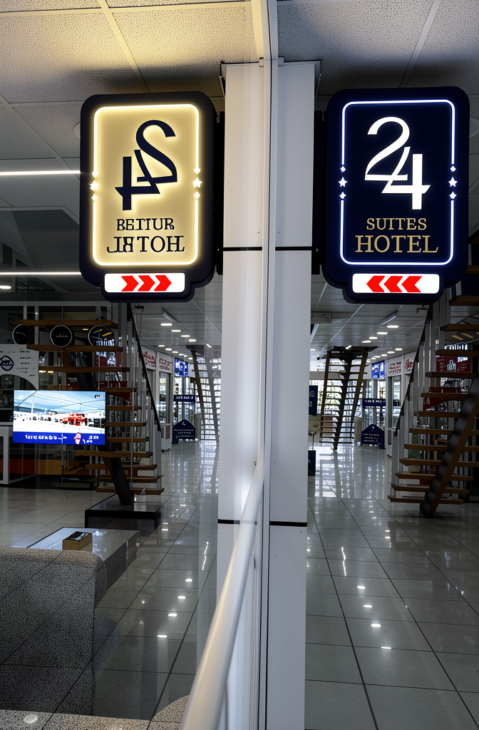 Illuminated gold 24 Suites Hotel signage